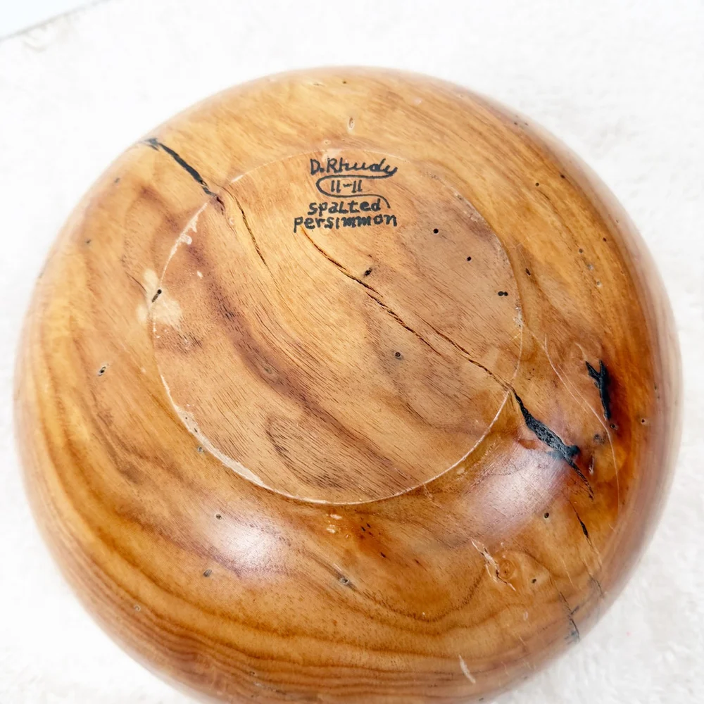 D. Rhudy Spalted Persimmon Wood Bowl Large Decorative Centerpiece Signed 7.5